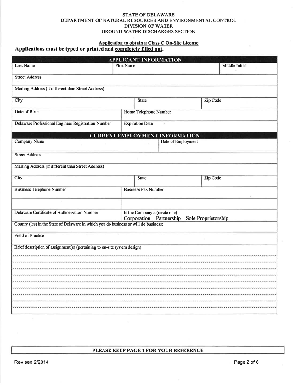 Delaware Application to Obtain a Class C on-Site License - Fill Out ...