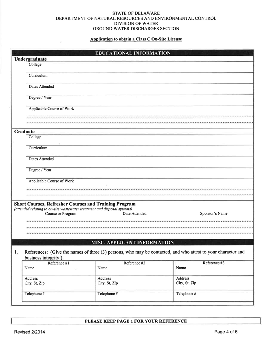 Application to Obtain a Class C on-Site License - Delaware, Page 4