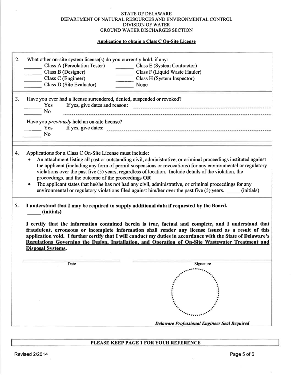 Application to Obtain a Class C on-Site License - Delaware, Page 5