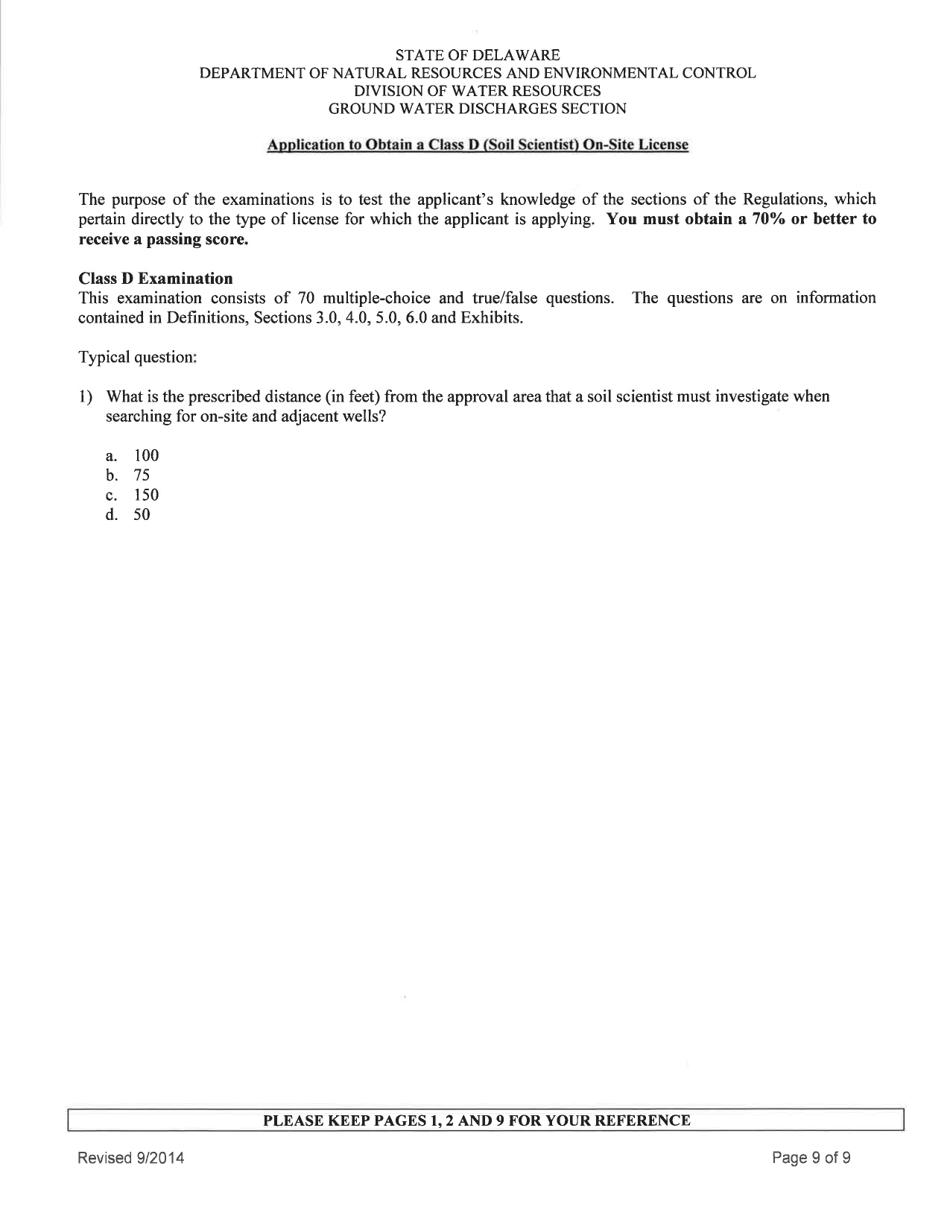 Application to Obtain a Class D (Soil Scientist) on-Site License - Delaware, Page 9