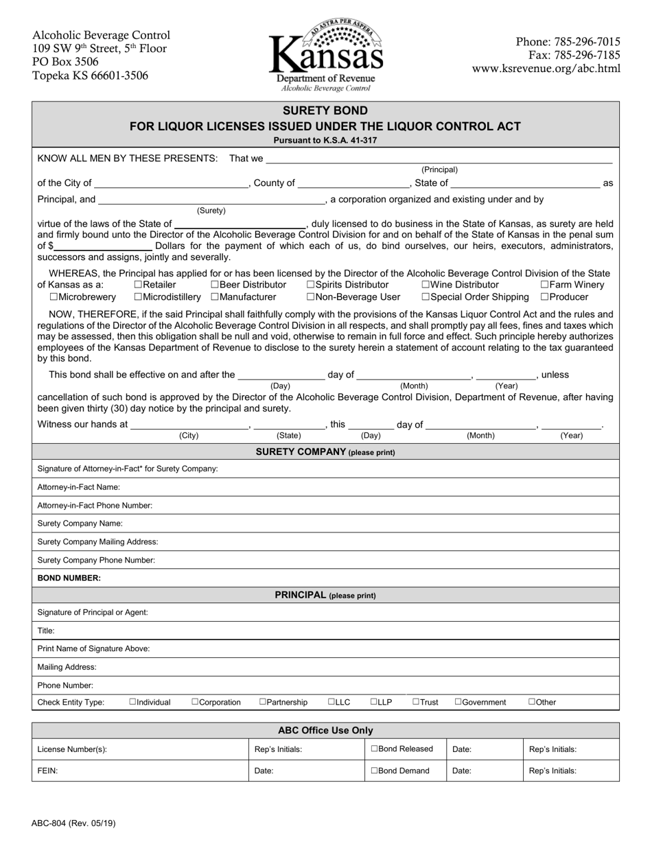 Form ABC804 Download Fillable PDF or Fill Online Surety Bond for