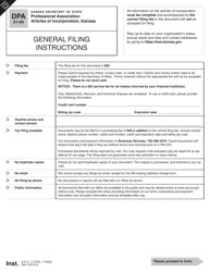 Form DPA51-04 &quot;Professional Association Articles of Incorporation&quot; - Kansas