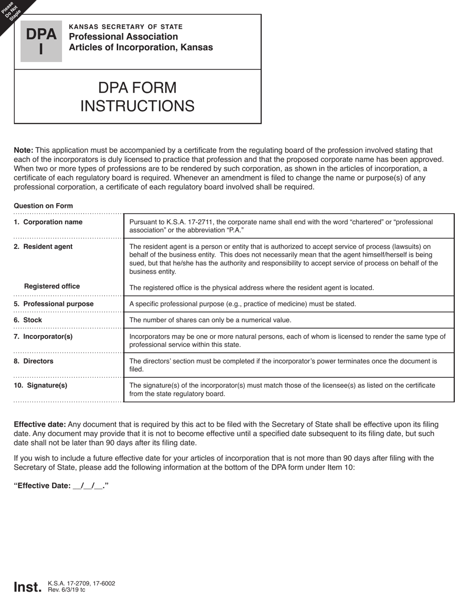 Form DPA51-04 Professional Association Articles of Incorporation - Kansas, Page 2