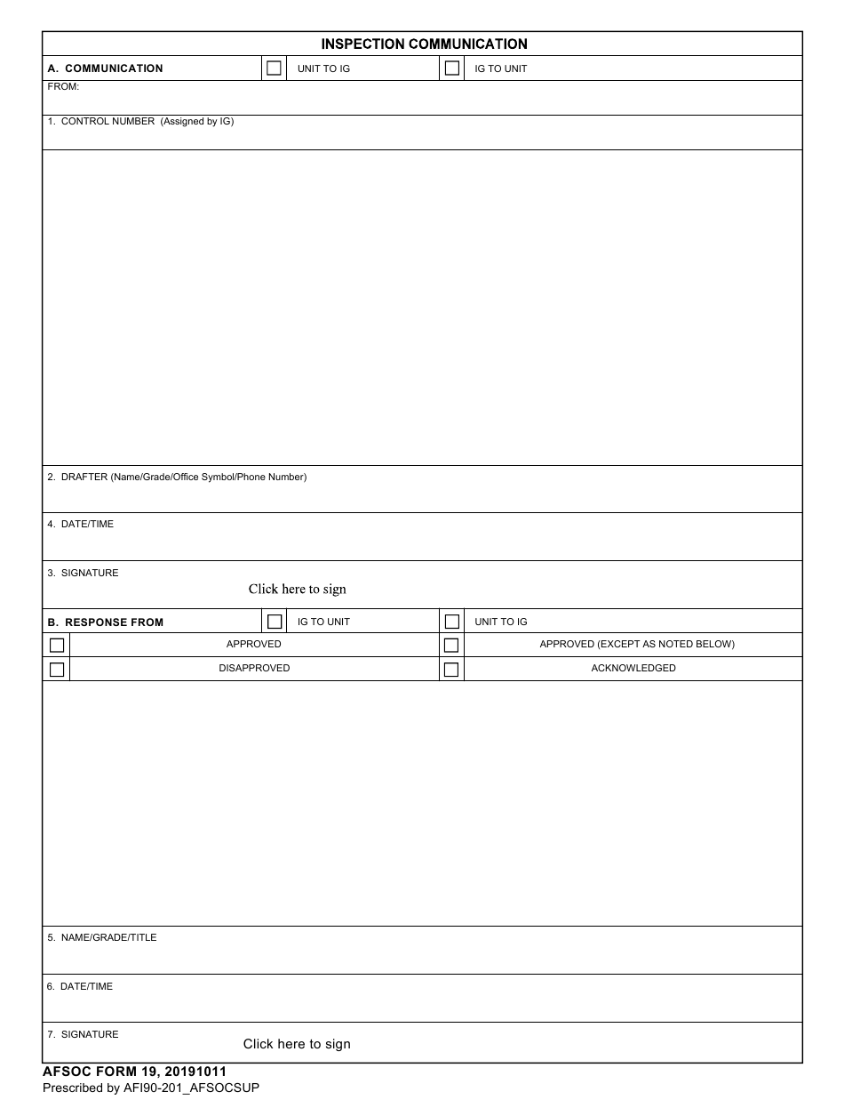 AFSOC Form 19 Download Fillable PDF or Fill Online Inspection ...
