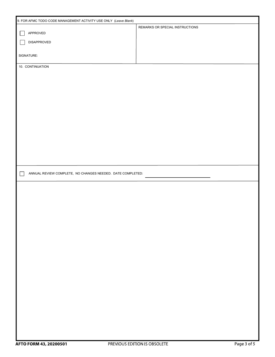 AFTO Form 43 USAF Technical Order Distribution Office (Todo) Assignment or Change Request, Page 3