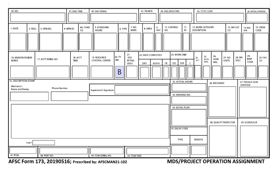 AFSC Form 173 Mds / Project Operation Assignment, Page 1