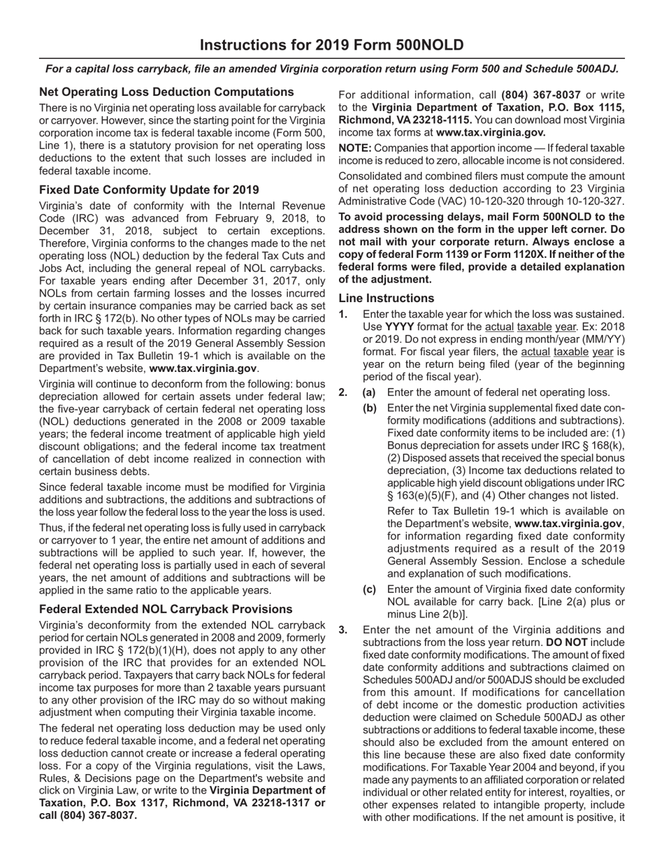 Form 500NOLD Corporation Application for Refund Carryback of Net Operating Loss - Virginia, Page 2