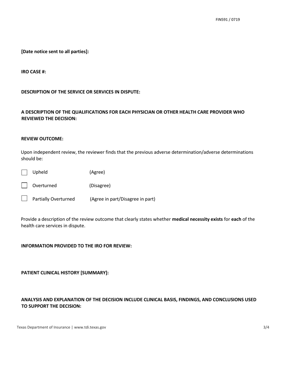 Form FIN591 Iro Notice of Decision Template - Hc - Texas, Page 3