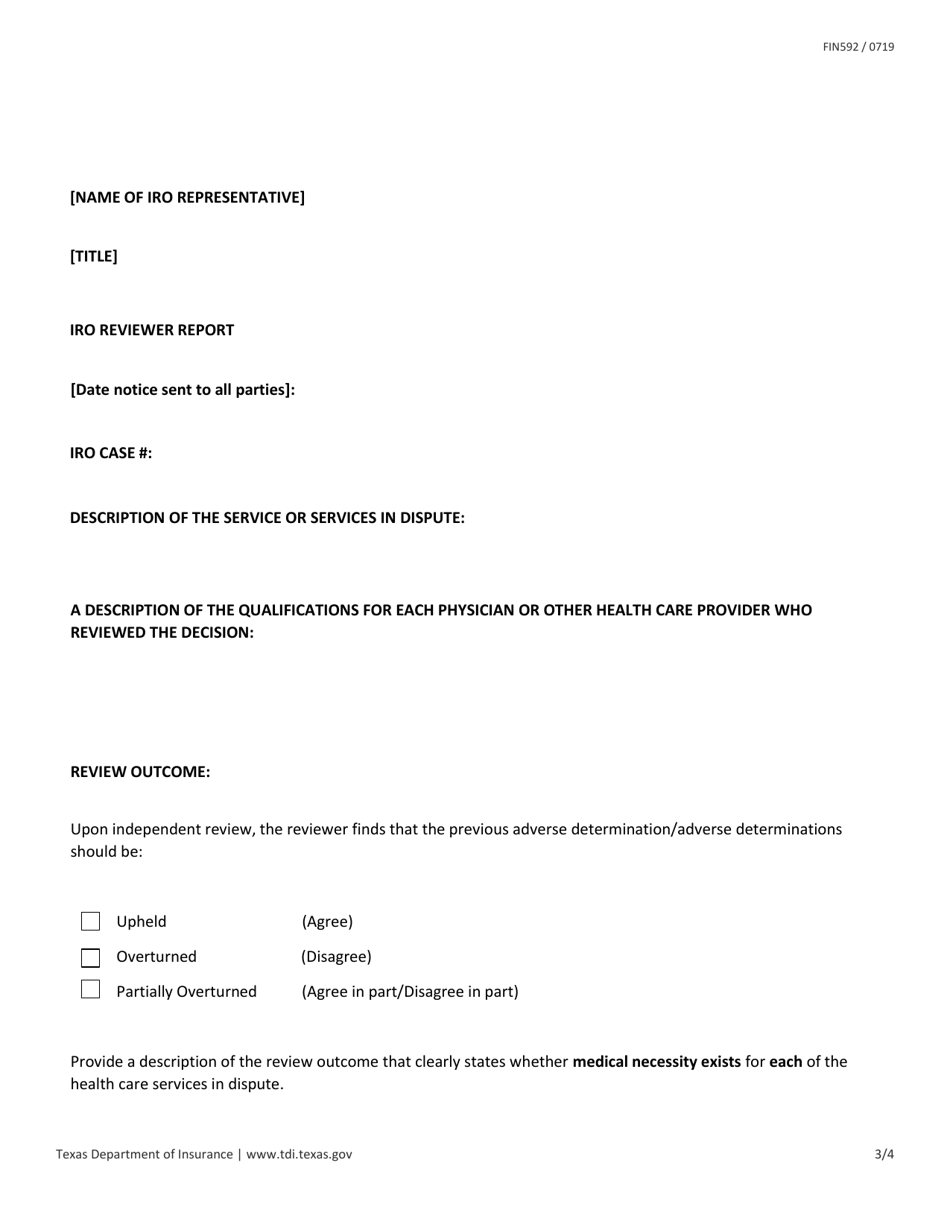 Form FIN592 Iro Notice of Decision Template - Wc - Texas, Page 3