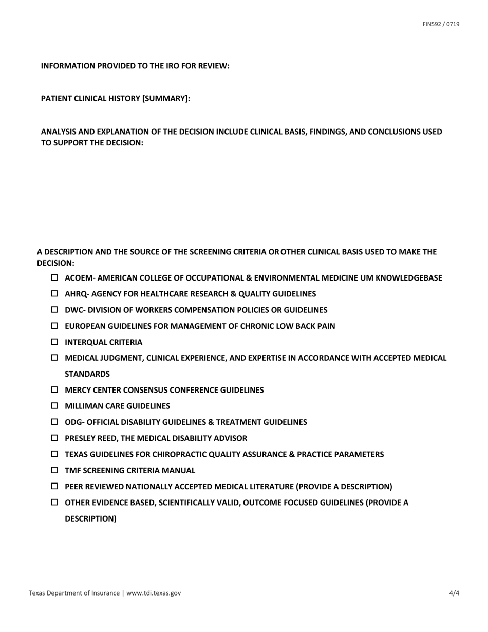 Form FIN592 Iro Notice of Decision Template - Wc - Texas, Page 4