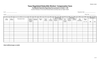 Form FIN150 Texas Negotiated Deductible Workers&#039; Compensation Form - Texas