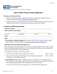 Form FINT02 Escrow Officer License Renewal Application - Texas