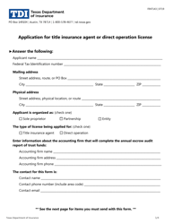 Form FINT143 Application for Title Insurance Agent or Direct Operation License - Texas