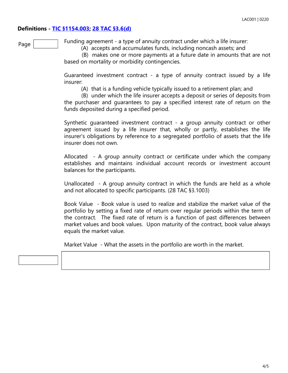 Form LAC001 Group Annuities Checklist - Texas, Page 4
