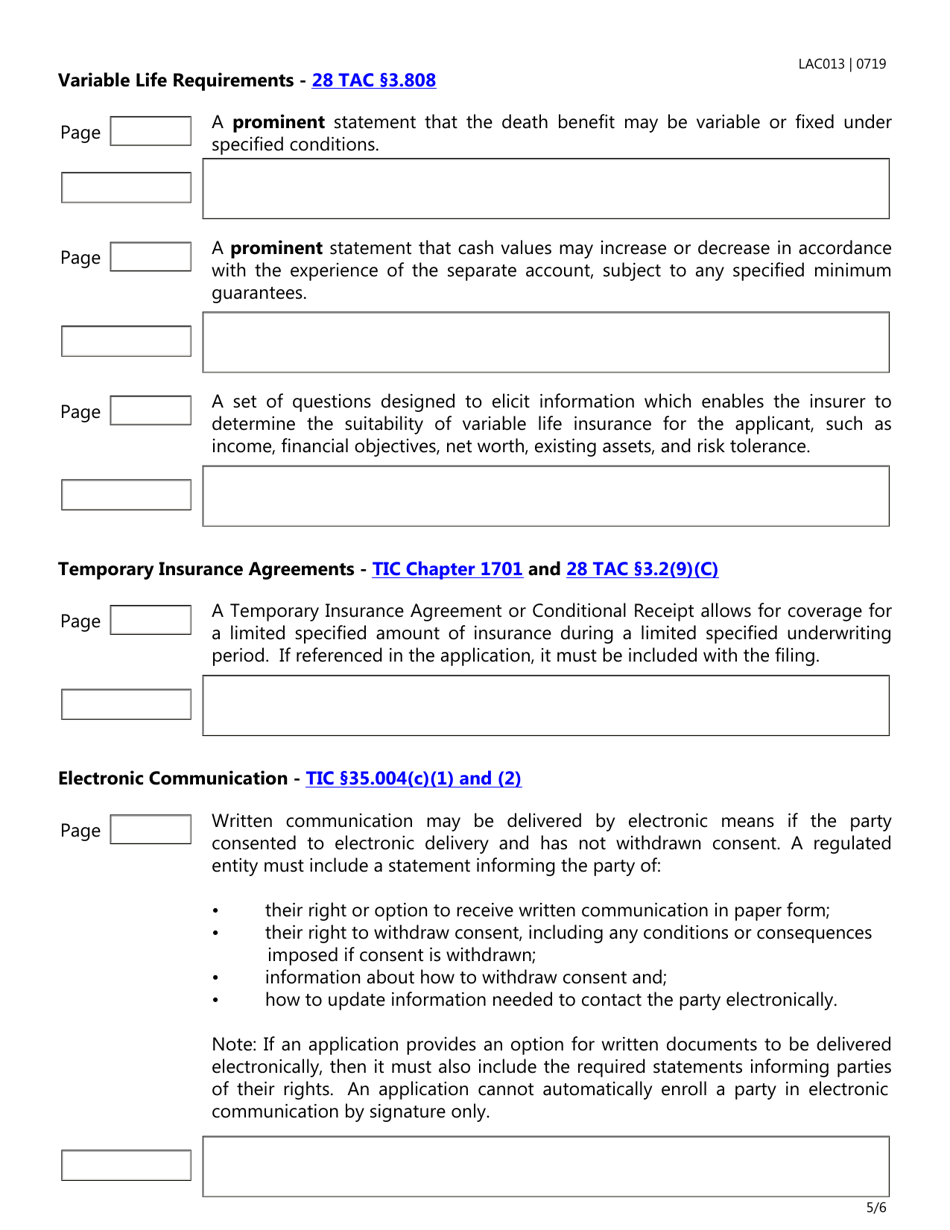 Form LAC013 - Fill Out, Sign Online and Download Fillable PDF, Texas ...