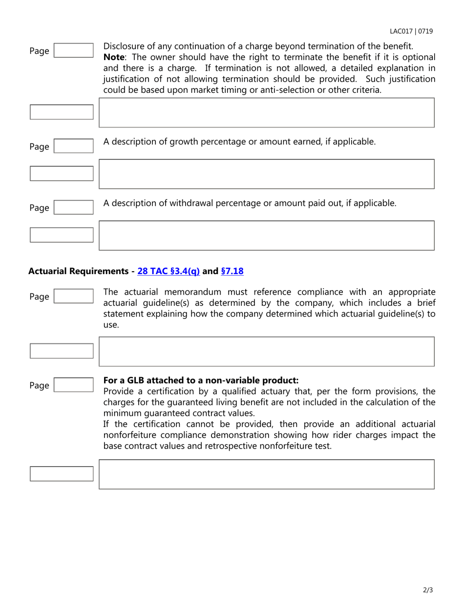 Form LAC017 Guaranteed Living Benefits Checklist - Texas, Page 2