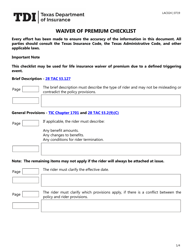 Form LAC024 Waiver of Premium Checklist - Texas