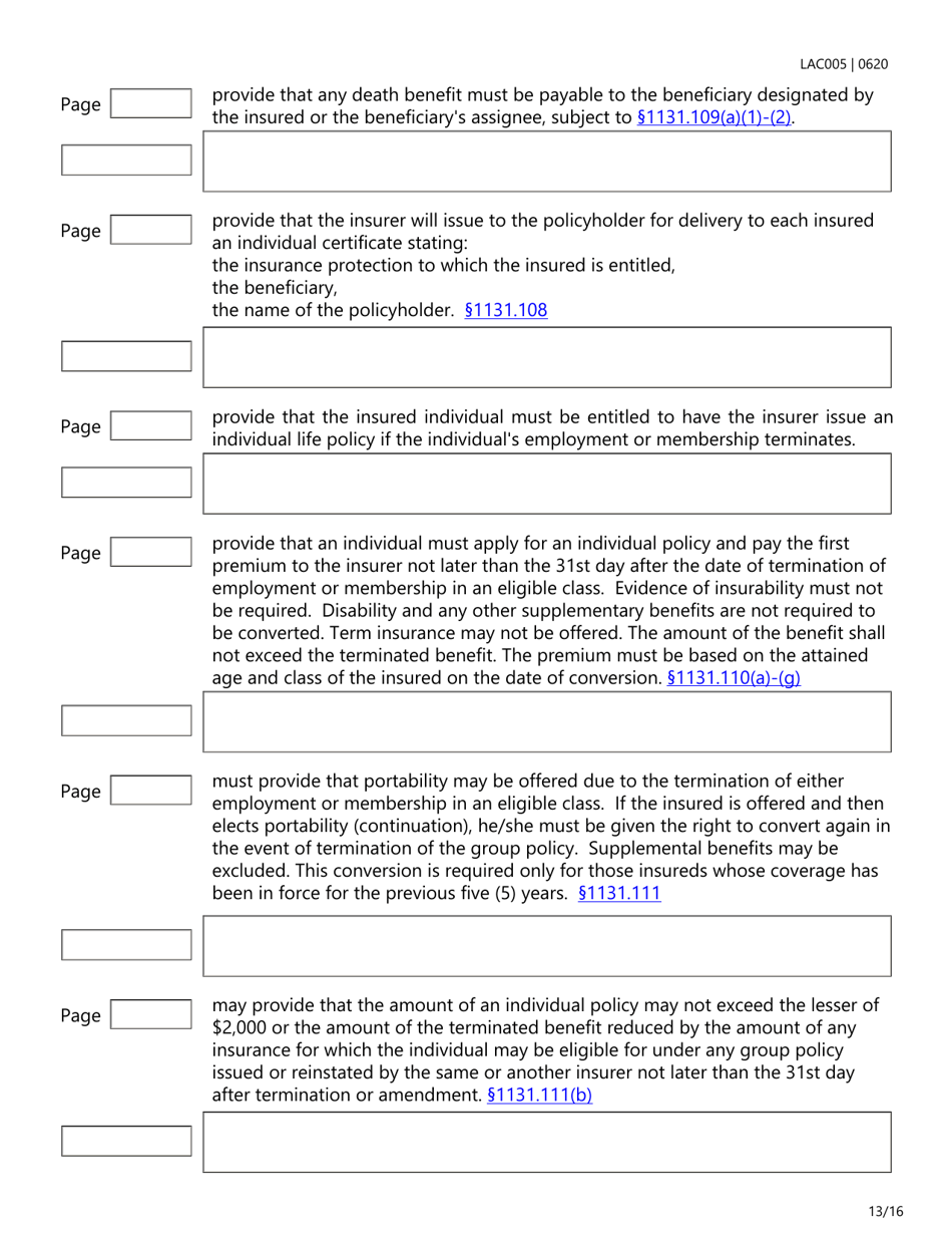 Form LAC005 Group Life Insurance Checklist - Texas, Page 13