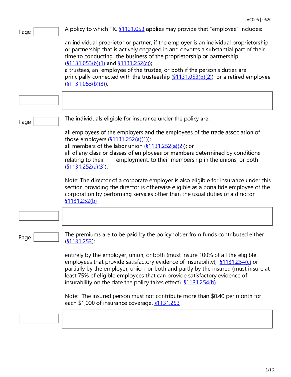 Form LAC005 Group Life Insurance Checklist - Texas, Page 3