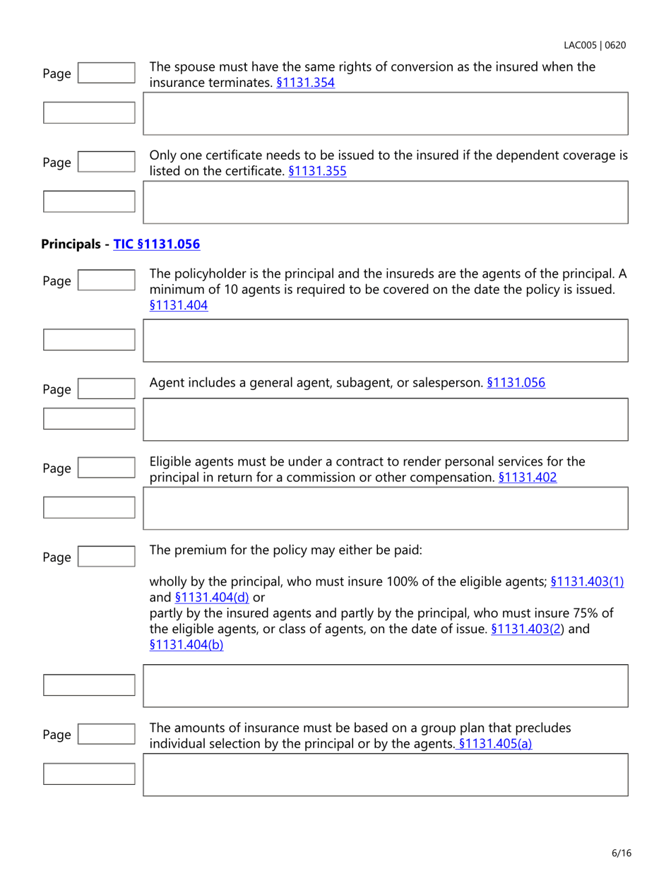 Form LAC005 Group Life Insurance Checklist - Texas, Page 6