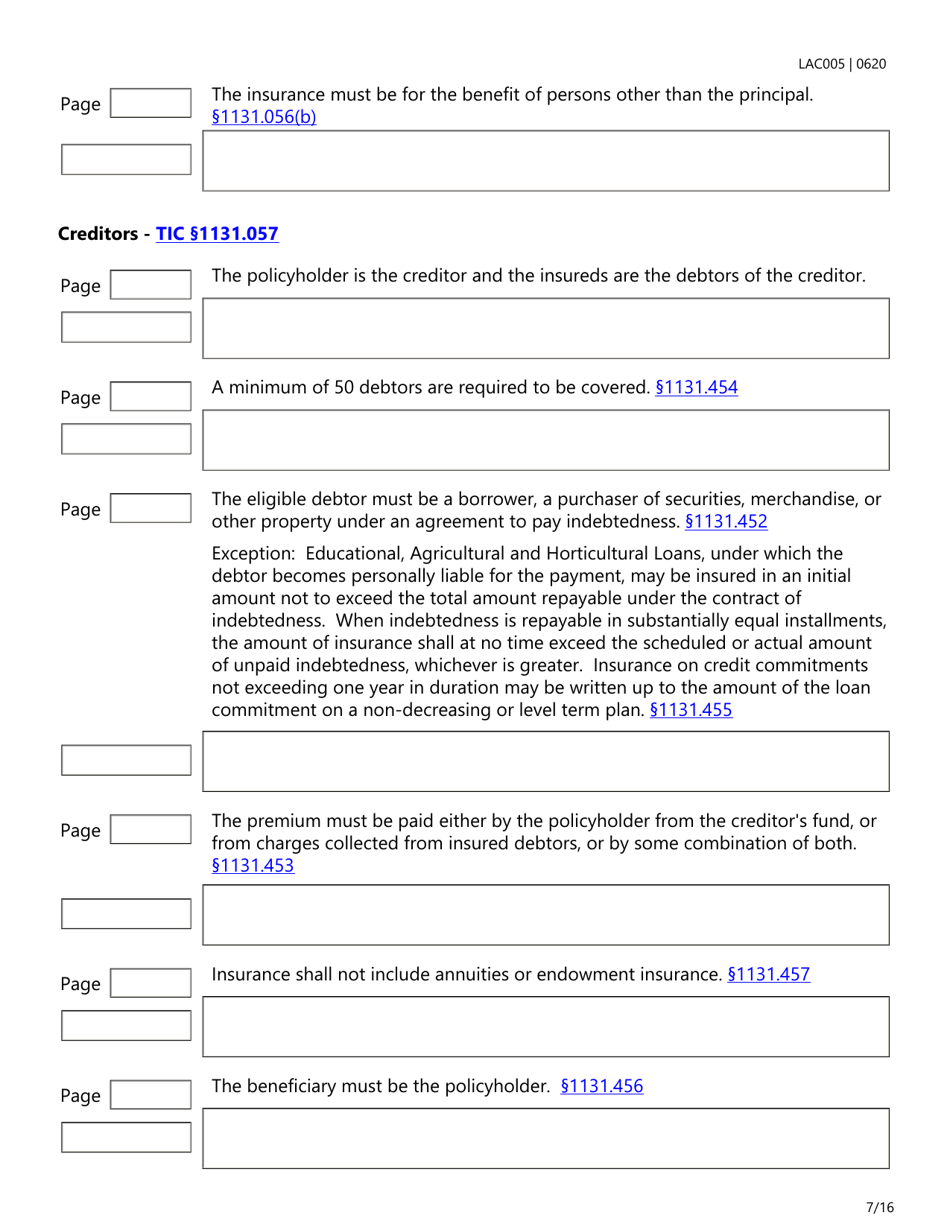 Form LAC005 Group Life Insurance Checklist - Texas, Page 7