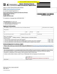 Document preview: Form DTS-661-028 Driver Training School Staff Certificate Application - Washington