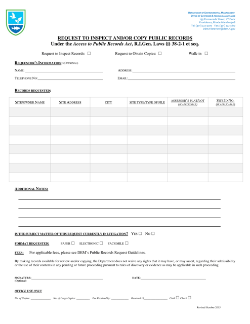 Request to Inspect and/or Copy Public Records - Rhode Island Download Pdf