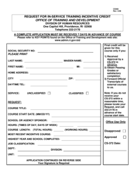 Form CS-365 &quot;Request for In-Service Training Incentive Credit&quot; - Rhode Island