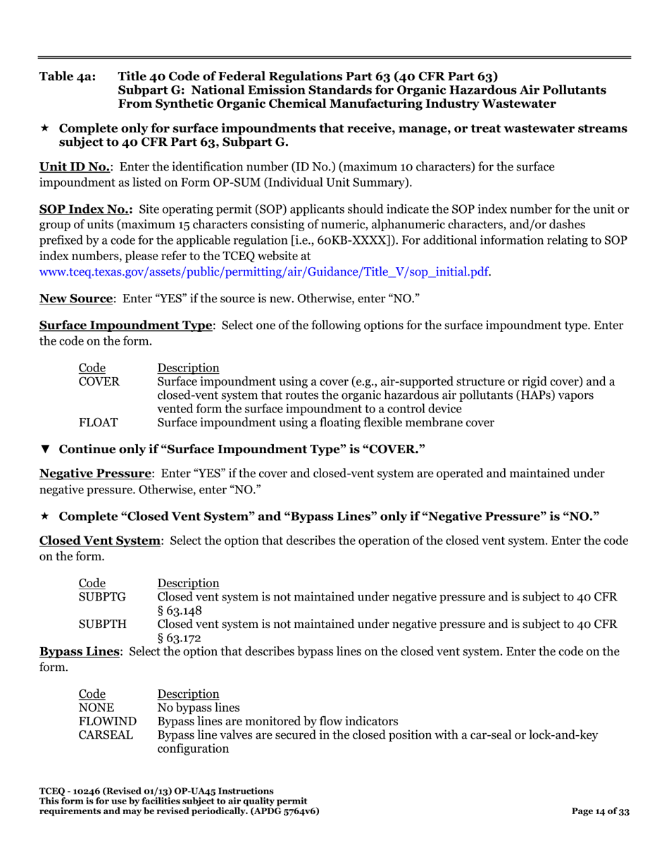 Form OP-UA45 (TCEQ-10246) Surface Impoundment Attributes - Texas, Page 14