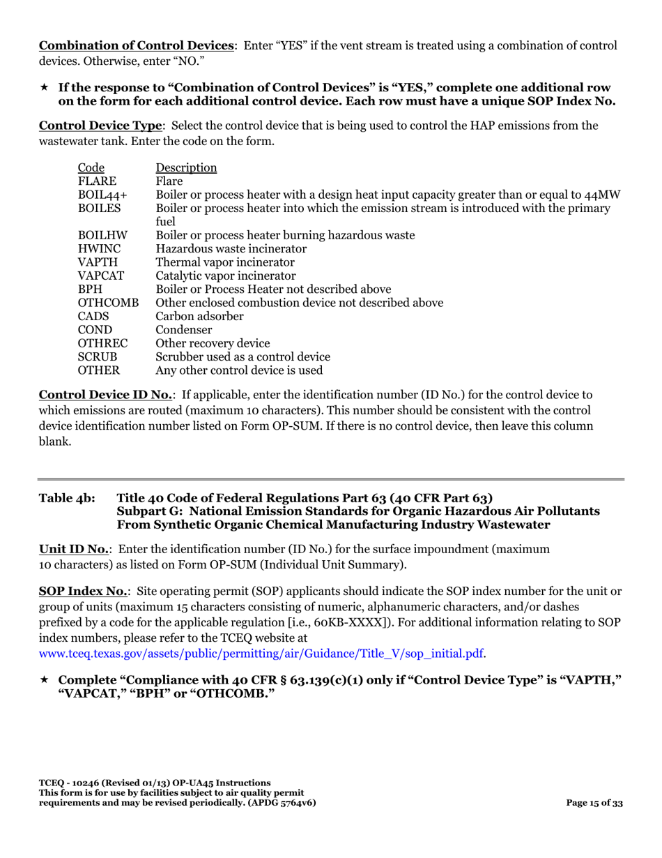 Form OP-UA45 (TCEQ-10246) Surface Impoundment Attributes - Texas, Page 15