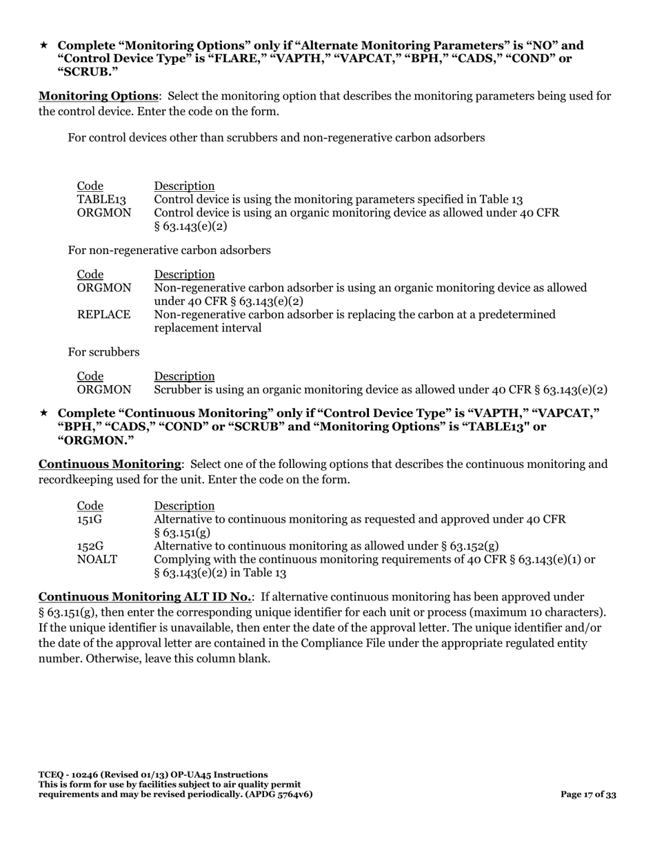 Form OP-UA45 (TCEQ-10246) Surface Impoundment Attributes - Texas, Page 17