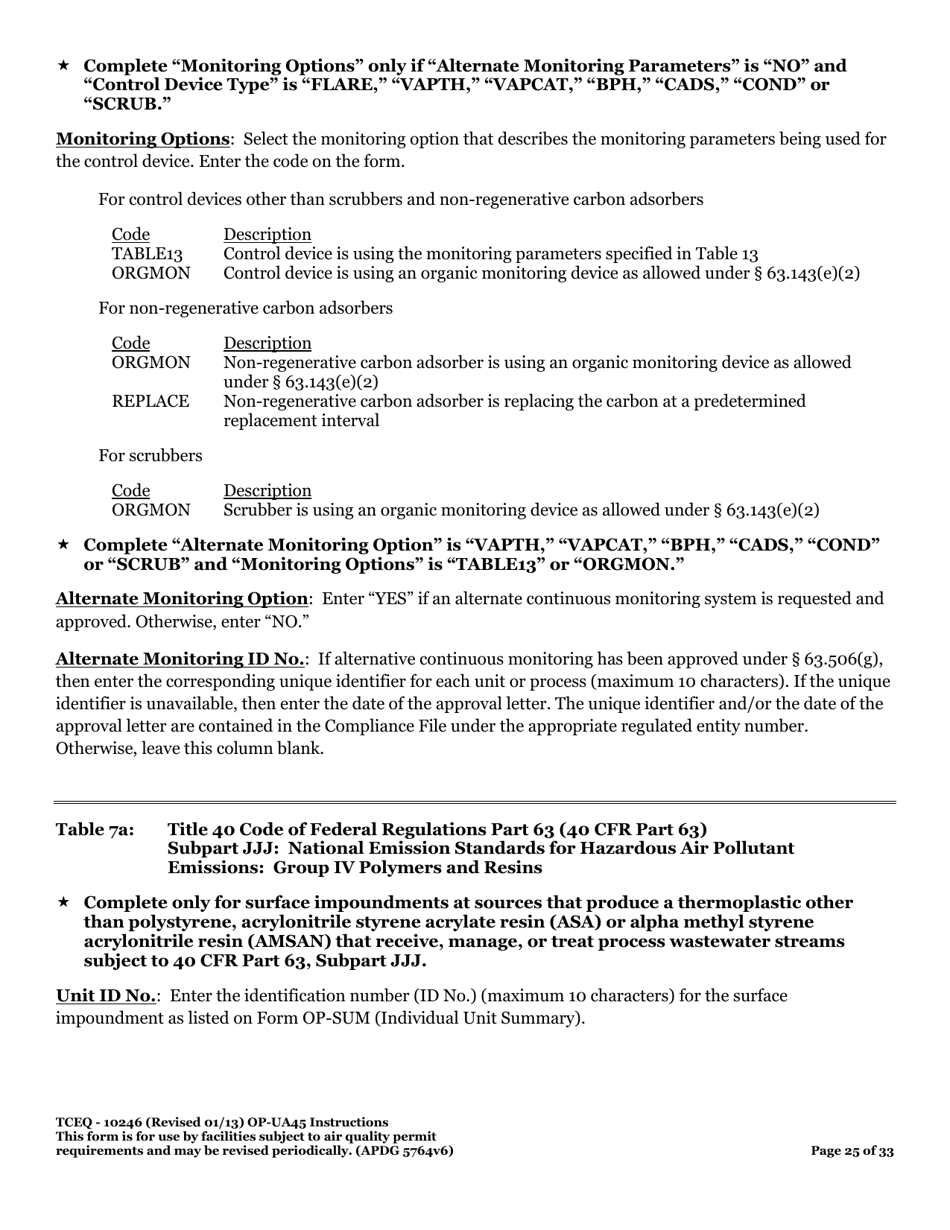 Form OP-UA45 (TCEQ-10246) Surface Impoundment Attributes - Texas, Page 25