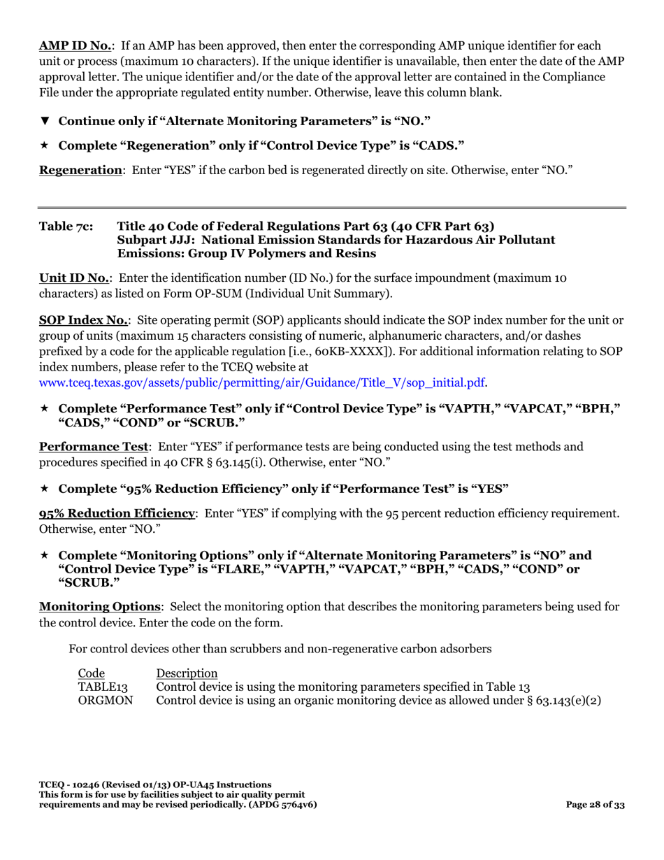 Form OP-UA45 (TCEQ-10246) Surface Impoundment Attributes - Texas, Page 28