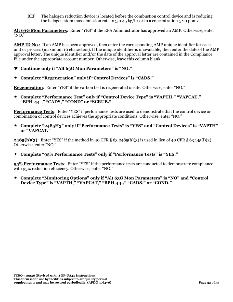 Form OP-UA45 (TCEQ-10246) Surface Impoundment Attributes - Texas, Page 32