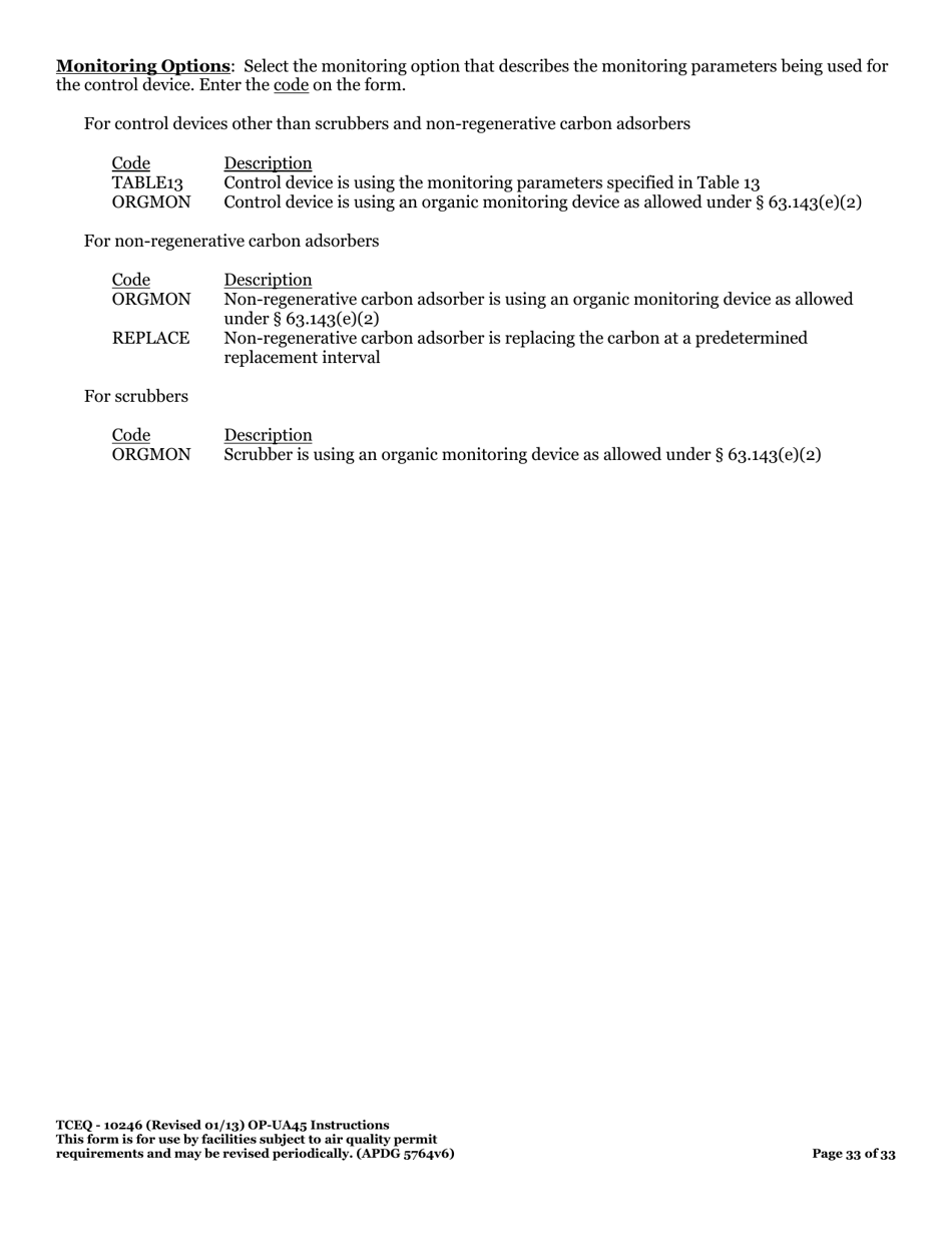 Form OP-UA45 (TCEQ-10246) Surface Impoundment Attributes - Texas, Page 33