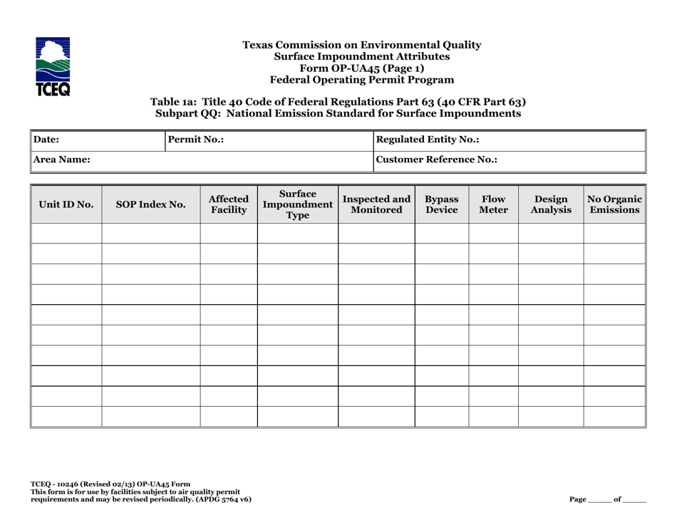 Form OP-UA45 (TCEQ-10246) Surface Impoundment Attributes - Texas, Page 34