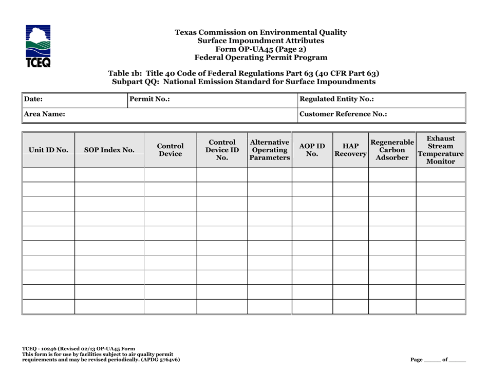 Form OP-UA45 (TCEQ-10246) Surface Impoundment Attributes - Texas, Page 35