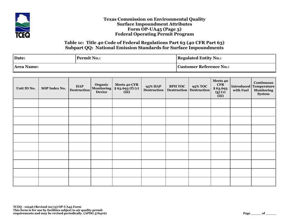 Form OP-UA45 (TCEQ-10246) Surface Impoundment Attributes - Texas, Page 36
