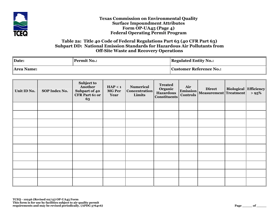 Form OP-UA45 (TCEQ-10246) Surface Impoundment Attributes - Texas, Page 37
