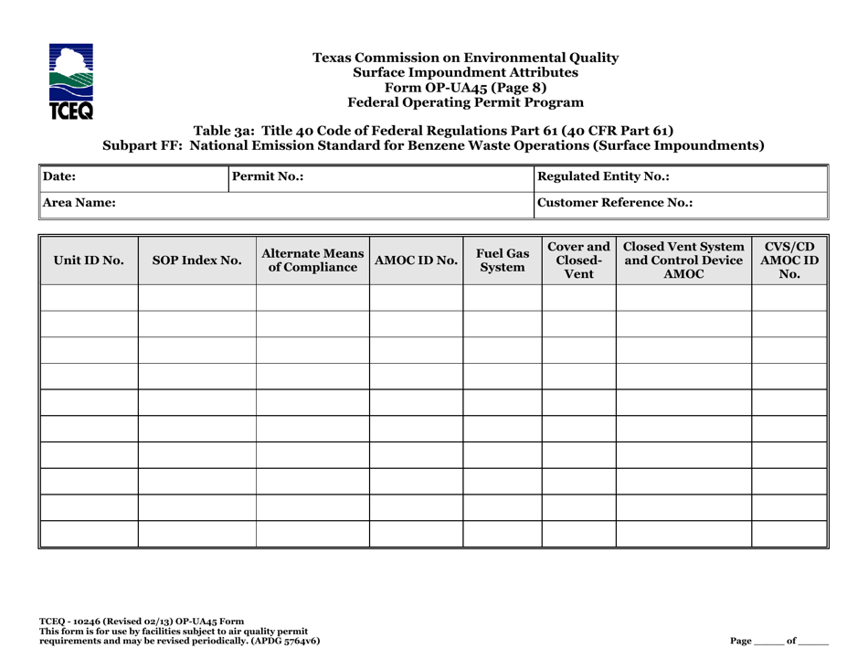 Form OP-UA45 (TCEQ-10246) Surface Impoundment Attributes - Texas, Page 41