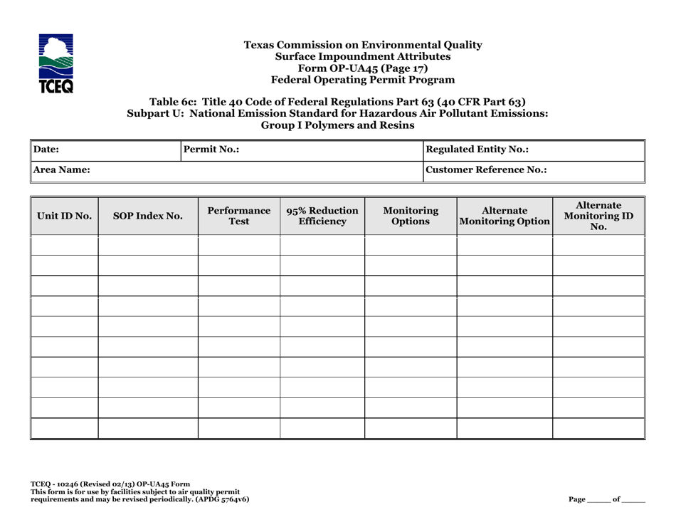 Form OP-UA45 (TCEQ-10246) Surface Impoundment Attributes - Texas, Page 50