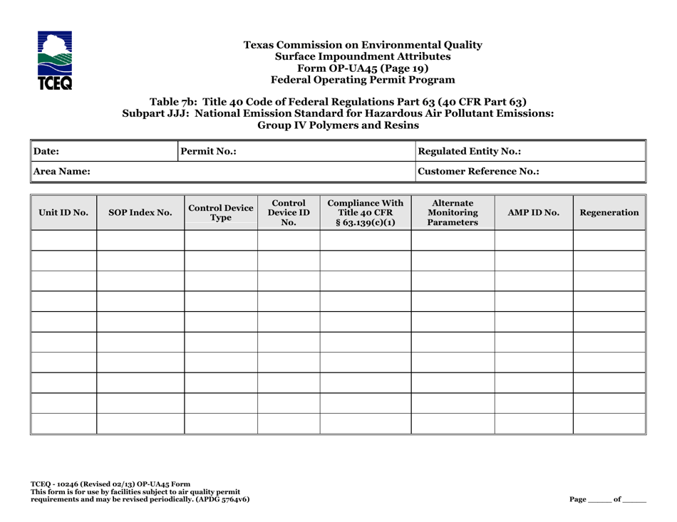 Form OP-UA45 (TCEQ-10246) Surface Impoundment Attributes - Texas, Page 52