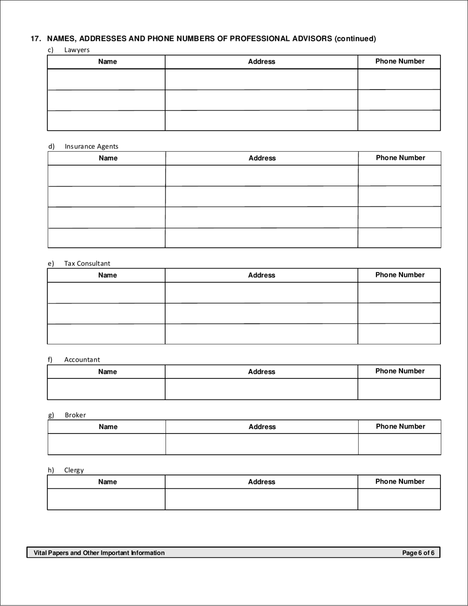 Form PSRS-1012 Vital Papers and Other Important Information - Pennsylvania, Page 6