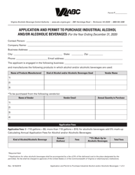 Document preview: Application and Permit to Purchase Industrial Alcohol and/or Alcoholic Beverages - Virginia