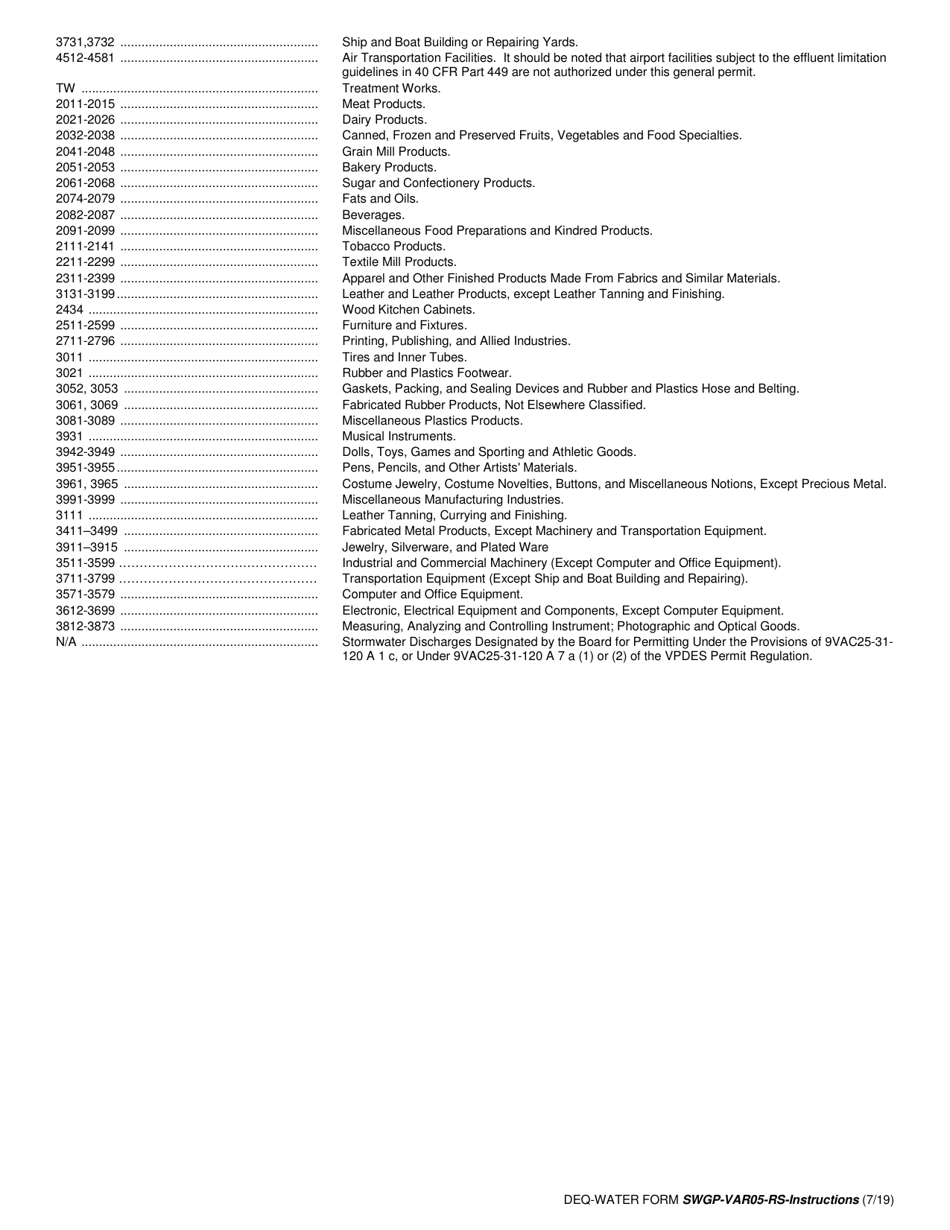 DEQ-WATER Form SWGP-VAR-05-RS General Permit for Stormwater Discharges Associated With Industrial Activity (Var05) Registration Statement - Virginia, Page 10