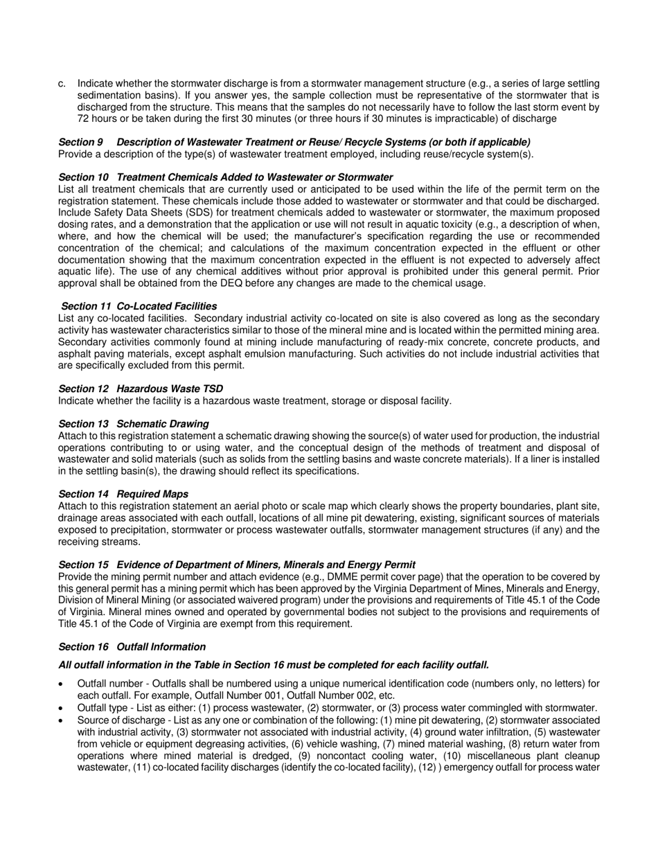 DEQ-WATER Form NMMMGP - VAG84-RS General Permit for Nonmetallic Mineral Mining (Var84) Registration Statement - Virginia, Page 6