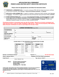 Document preview: Application for a Permanent Pennsylvania Boating Safety Education Certificate - Pennsylvania
