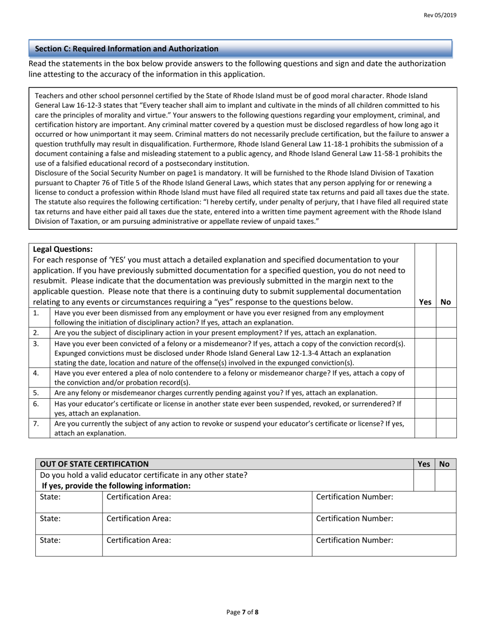 Rhode Island Educator Certification - General Application Form - Rhode Island, Page 7