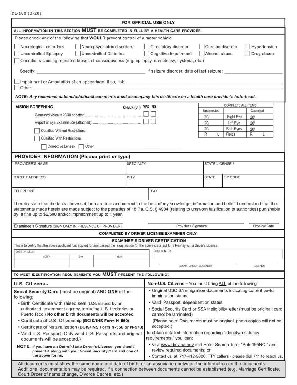 Form DL-180 Non-commercial Learners Permit Application - Pennsylvania, Page 2