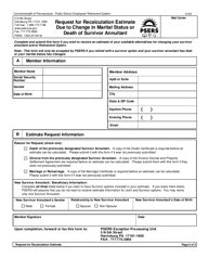 Form PSRS-1309 Request for Recalculation Estimate Due to Change in Marital Status or Death of Survivor Annuitant - Pennsylvania, Page 2